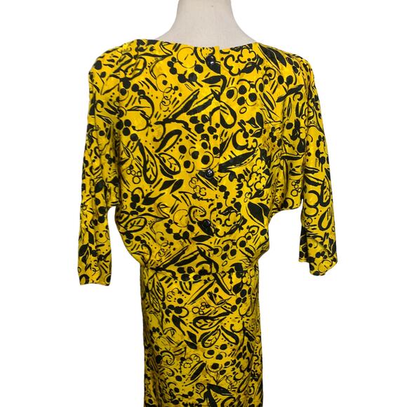 Charles Bianco vintage yellow floral short dolman sleeves midi dress size 8 - Picture 8 of 11